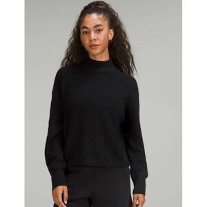 Lululemon‎ Sweater Women's 10 Merino Wool-Blend Ribbed Turtleneck Black Boxy Fit